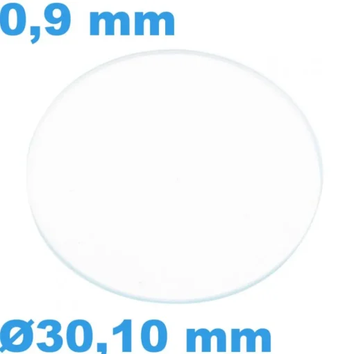 Verre Sternkreuz Saphir Plat pour montre Circulaire 30,10 mm épaisseur 0,9 mm résistant aux rayures