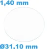 Verre Sternkreuz Saphir Plat pour montre Rond 31,10 mm épaisseur 1,40 mm résistant aux rayures