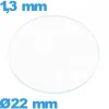 Verre verre minéral circulaire de montre 22 mm