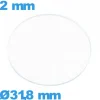 Verre verre minéral circulaire de montre 31,8 mm