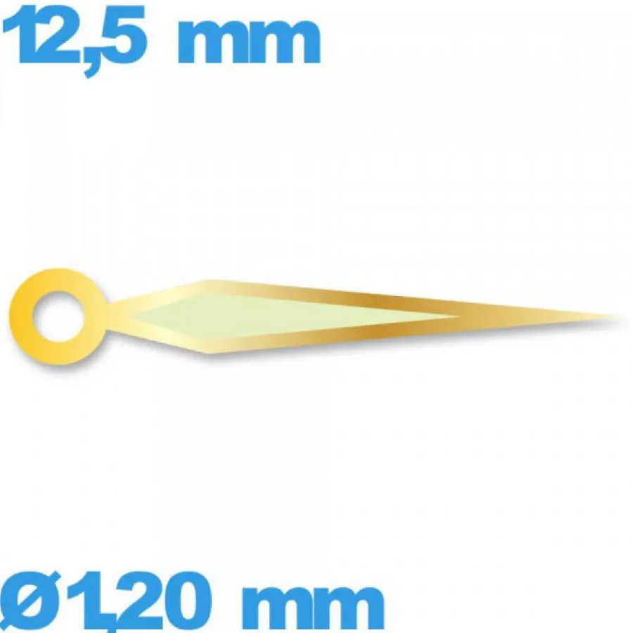 Aiguille Visible La Nuit|Aiguille Des Minutes-Aiguille lumineuse (minute) cadran principal doré pour mouvement de montre seule Suisse  Ø1,20 mm longueur : 12.5 mm