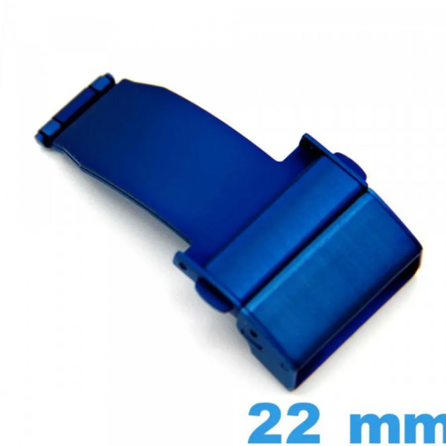 Pour Bracelet Métal|Déployante-Attache 22 mm Bleu déployant Acier avec bouton ouverture