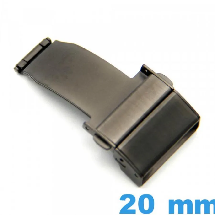 Pour Bracelet Métal|Déployante-Attache Acier Noir Métal déployant 20 mm avec bouton ouverture