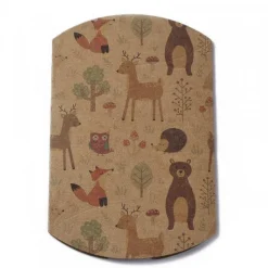 Berlingot-berlingot marron carton papier kraft pour une fête d'anniversaire avec motif avec des animaux ( ours, lapin, renard, herisson, )