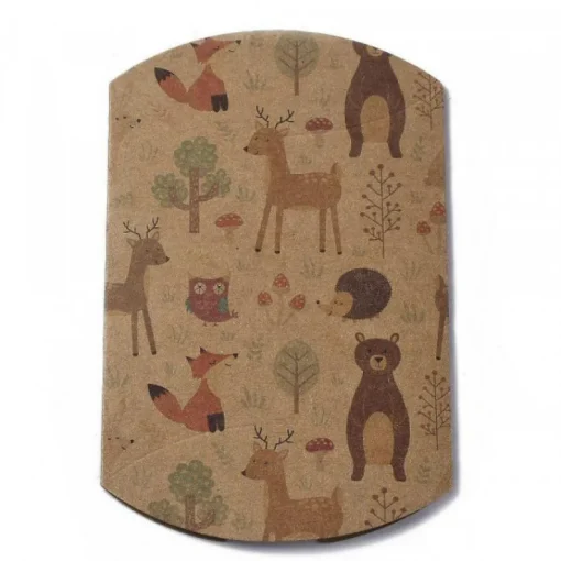 Berlingot-berlingot marron carton papier kraft pour une fête d'anniversaire avec motif avec des animaux ( ours, lapin, renard, herisson, )