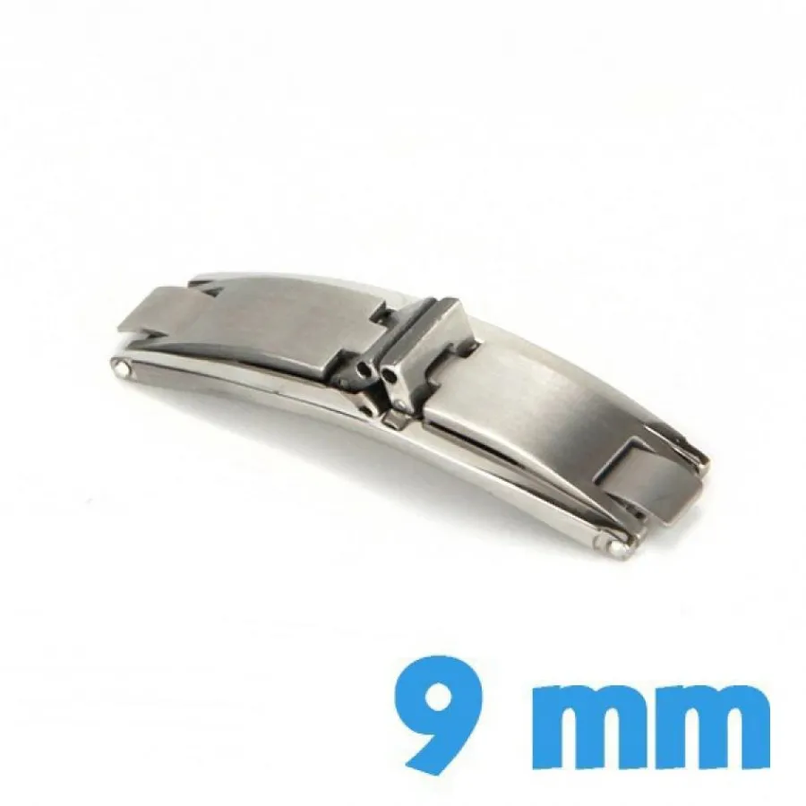 Pour Bracelet Métal|Déployante Double-Boucle papillon 9 mm argenté acier inoxydable