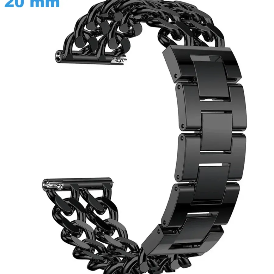 Bracelet Métal-Bracelet 20 mm Acier inoxydable Clip de montre Noir