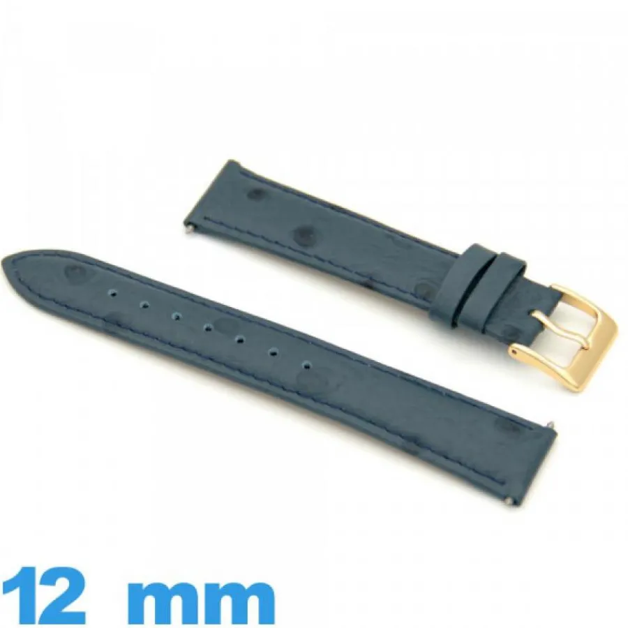 Bracelet Cuir Pour Montre-Bracelet 12 mm Bleu pour montre Rembourré Cuir Cuir autruche