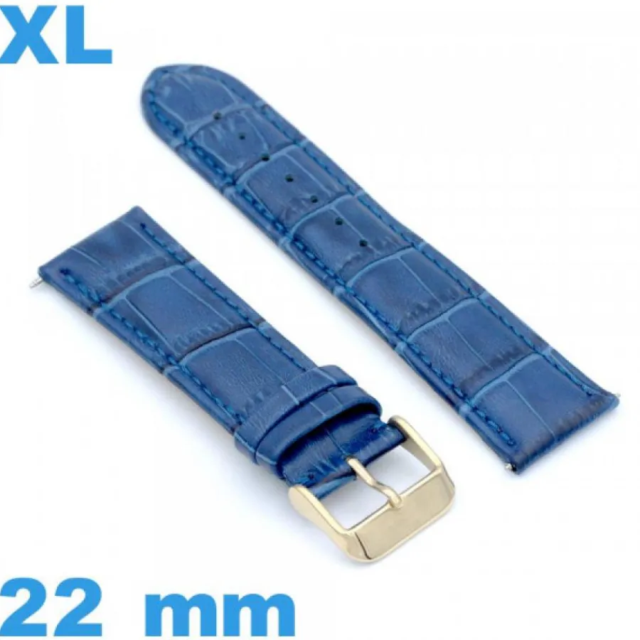 Bracelet Cuir Pour Montre-Bracelet 22 mm bleu pour montre gros poignet Cuir véritable de veau de luxe