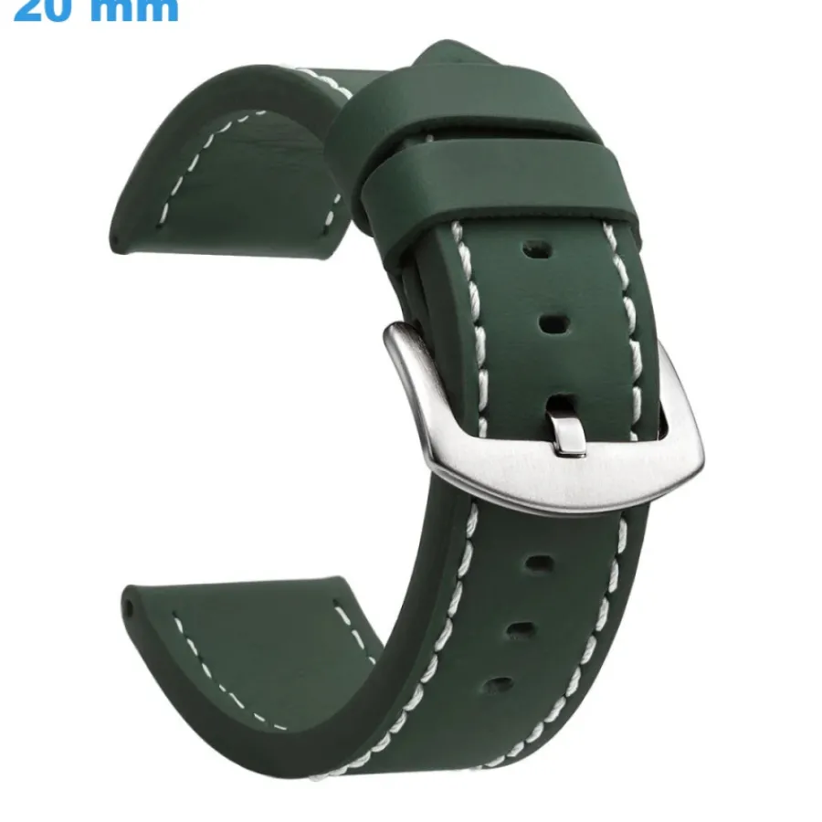 Bracelet Cuir Pour Montre-Bracelet 20 mm Cuir PU fermoir Ardillon de montre Vert
