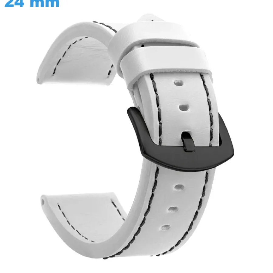Bracelet Cuir Pour Montre-Bracelet 24 mm Cuir PU fermoir Ardillon pour montre Blanc