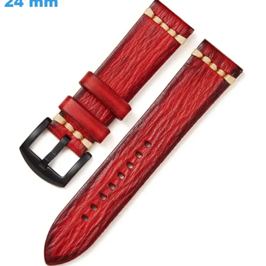 Bracelet Cuir Pour Montre-Bracelet 24 mm Cuir Synthétique Rouge de montre Ardillon