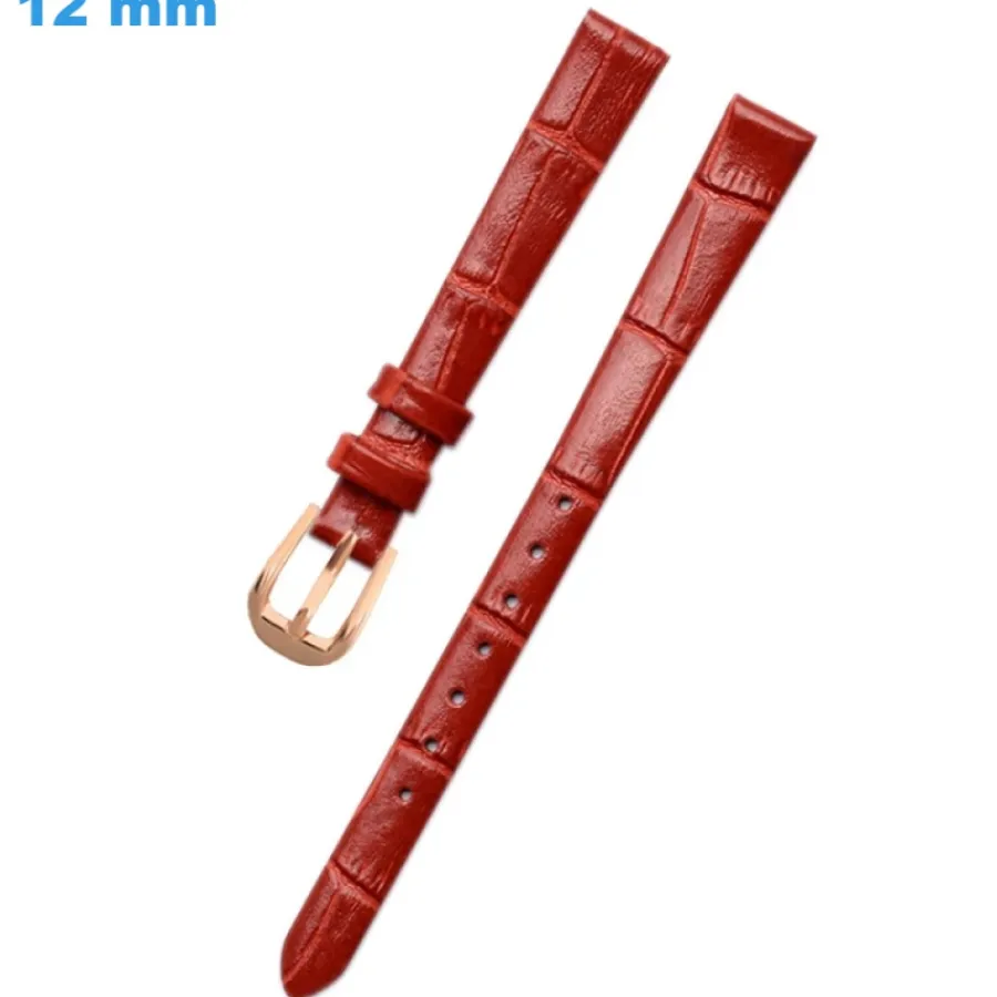 Bracelet Cuir Pour Montre-Bracelet 12 mm Cuir véritable pour montre Rouge