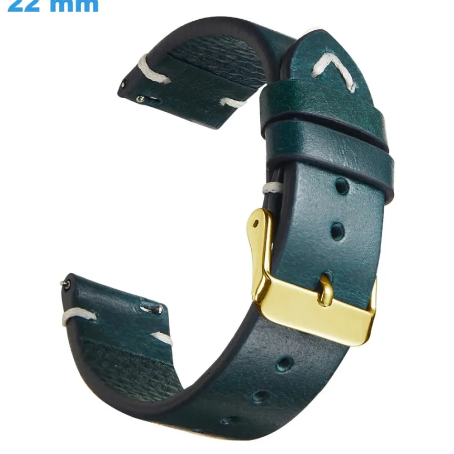 Bracelet Cuir Pour Montre-Bracelet 22 mm Cuir véritable Bleu montre boucle Ardillon