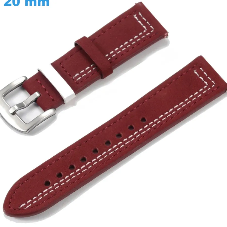 Bracelet Cuir Pour Montre-Bracelet 20 mm Cuir véritable de montre Rouge fermoir Ardillon