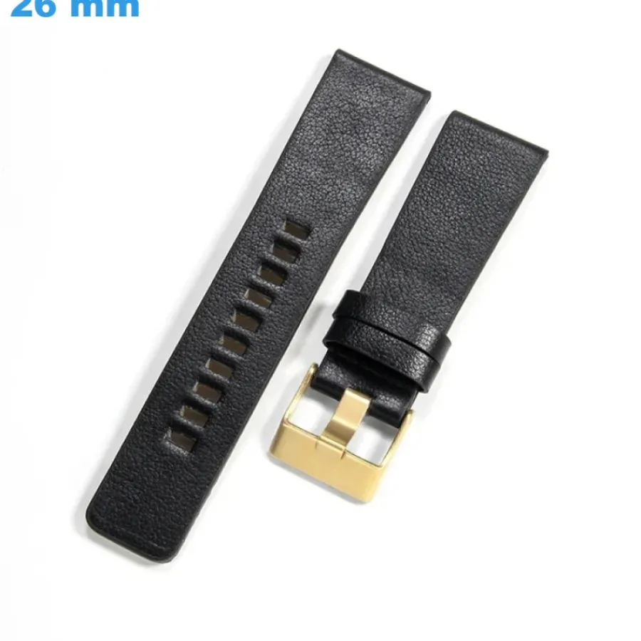 Bracelet Cuir Pour Montre-Bracelet 26 mm Cuir véritable Ardillon pour montre Noir