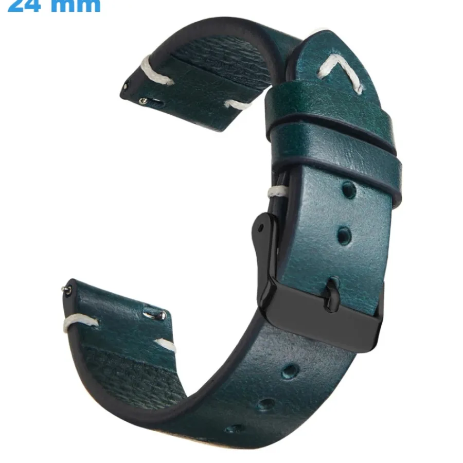 Bracelet Cuir Pour Montre-Bracelet 24 mm Cuir véritable de montre Bleu