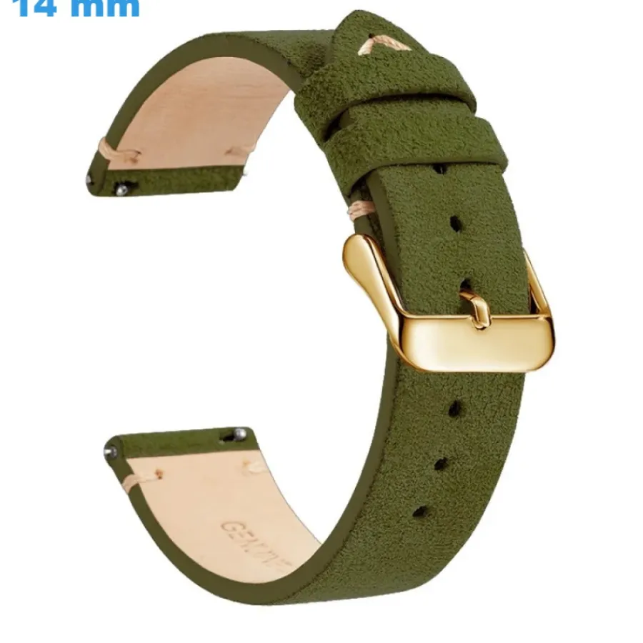 Bracelet Cuir Pour Montre-Bracelet 14 mm Cuir véritable Vert montre fermoir Ardillon