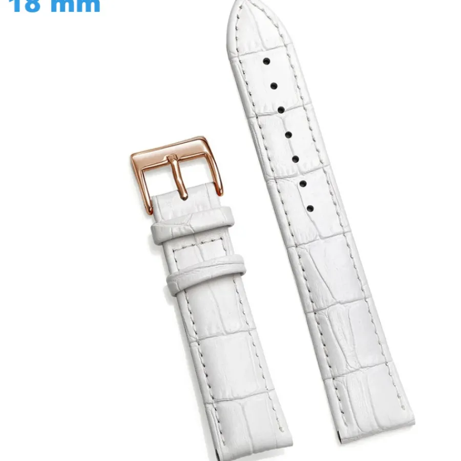 Bracelet Cuir Pour Montre-Bracelet 18 mm Cuir véritable Blanc de montre fermoir Ardillon