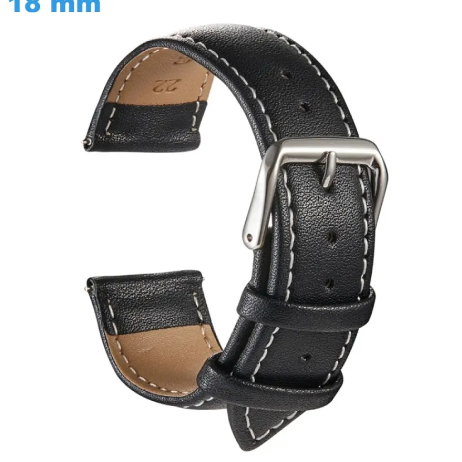 Bracelet Cuir Pour Montre-Bracelet 18 mm Cuir véritable Noir de montre Ardillon