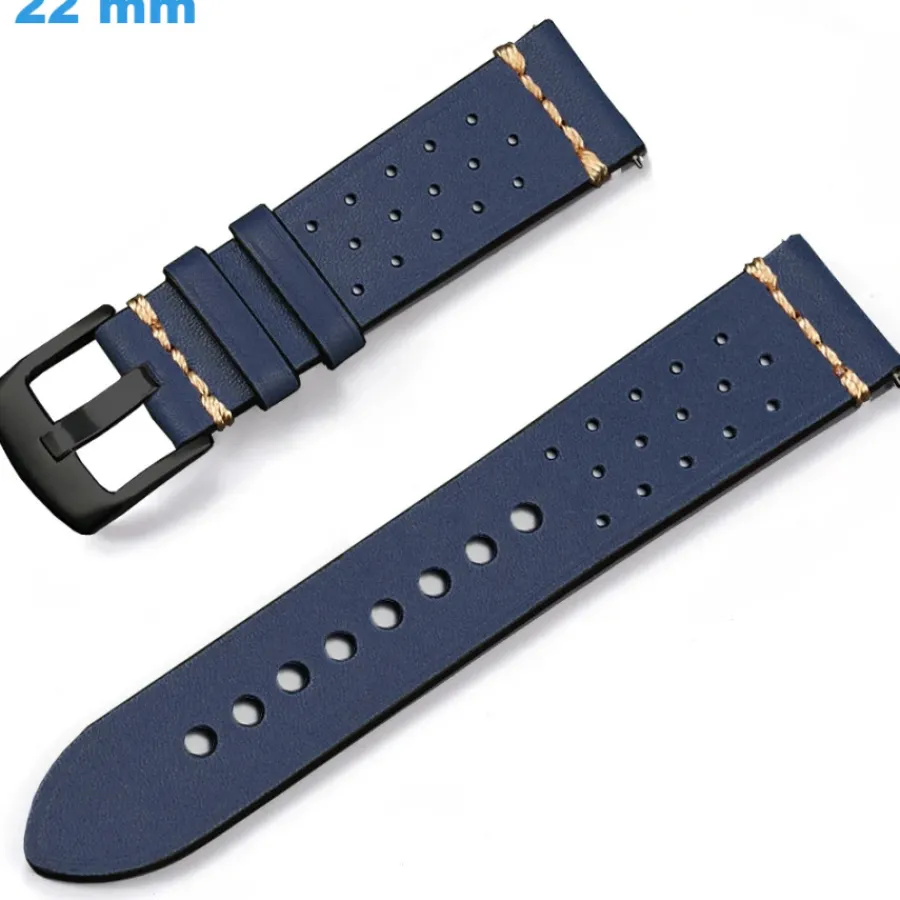 Bracelet Cuir Pour Montre-Bracelet 22 mm Cuir véritable Bleu de montre
