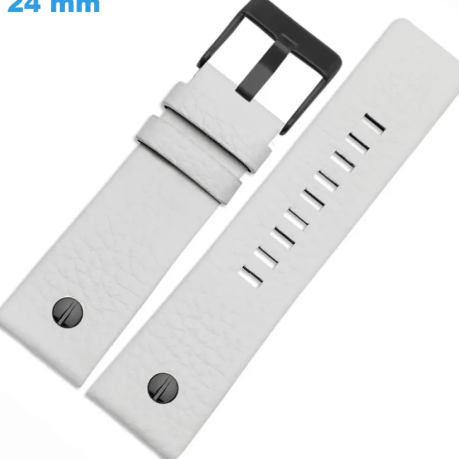 Bracelet Cuir Pour Montre-Bracelet 24 mm Cuir véritable pour montre Blanc boucle Ardillon