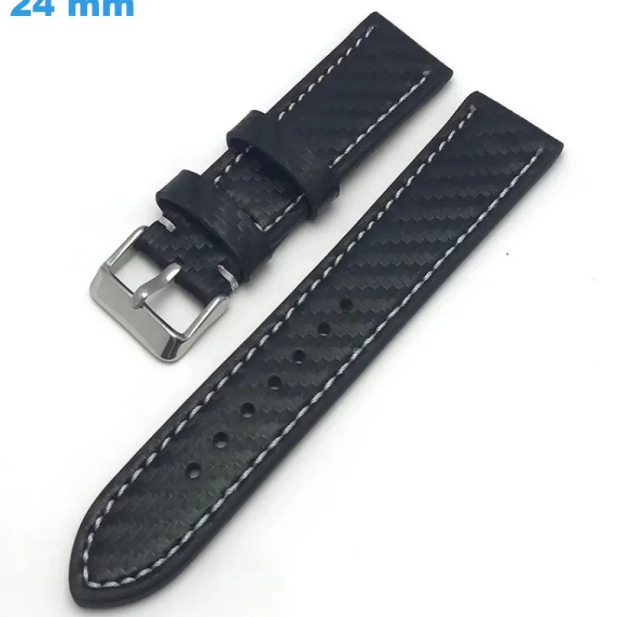 Bracelet Cuir Pour Montre-Bracelet 24 mm Cuir véritable Noir montre Ardillon