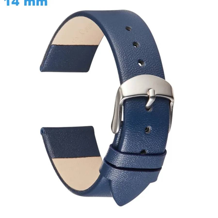 Bracelet Cuir Pour Montre-Bracelet 14 mm Cuir véritable de montre Bleu fermoir Ardillon