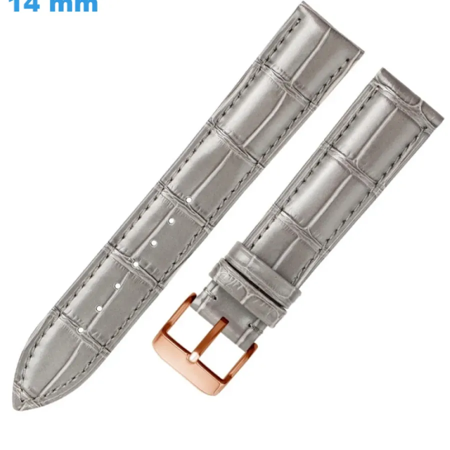 Bracelet Cuir Pour Montre-Bracelet 14 mm Cuir véritable de montre Gris