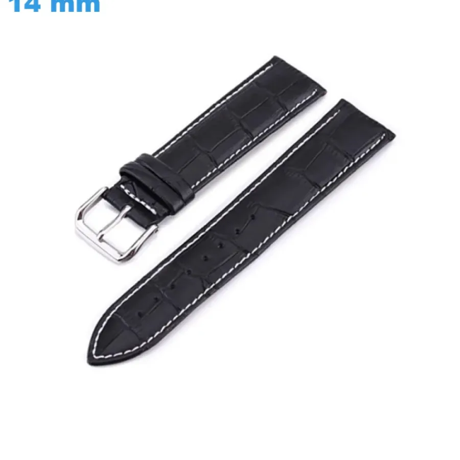 Bracelet Cuir Pour Montre-Bracelet 14 mm Cuir véritable pour montre Noir