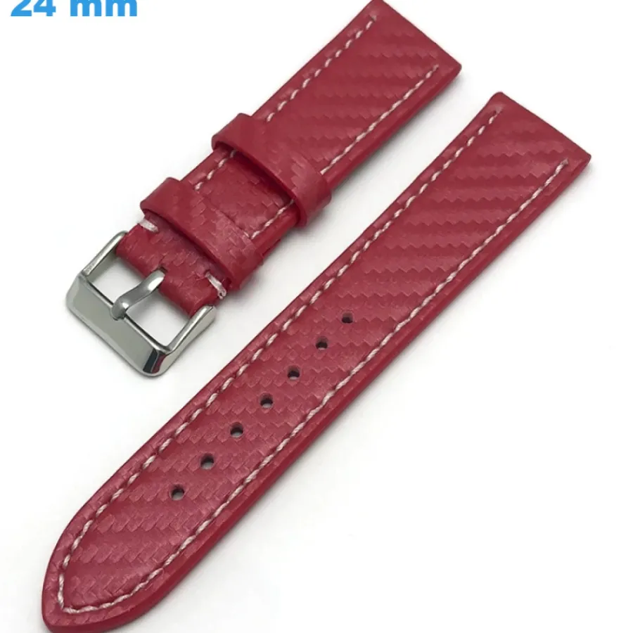 Bracelet Cuir Pour Montre-Bracelet 24 mm Cuir véritable boucle Ardillon pour montre Rouge