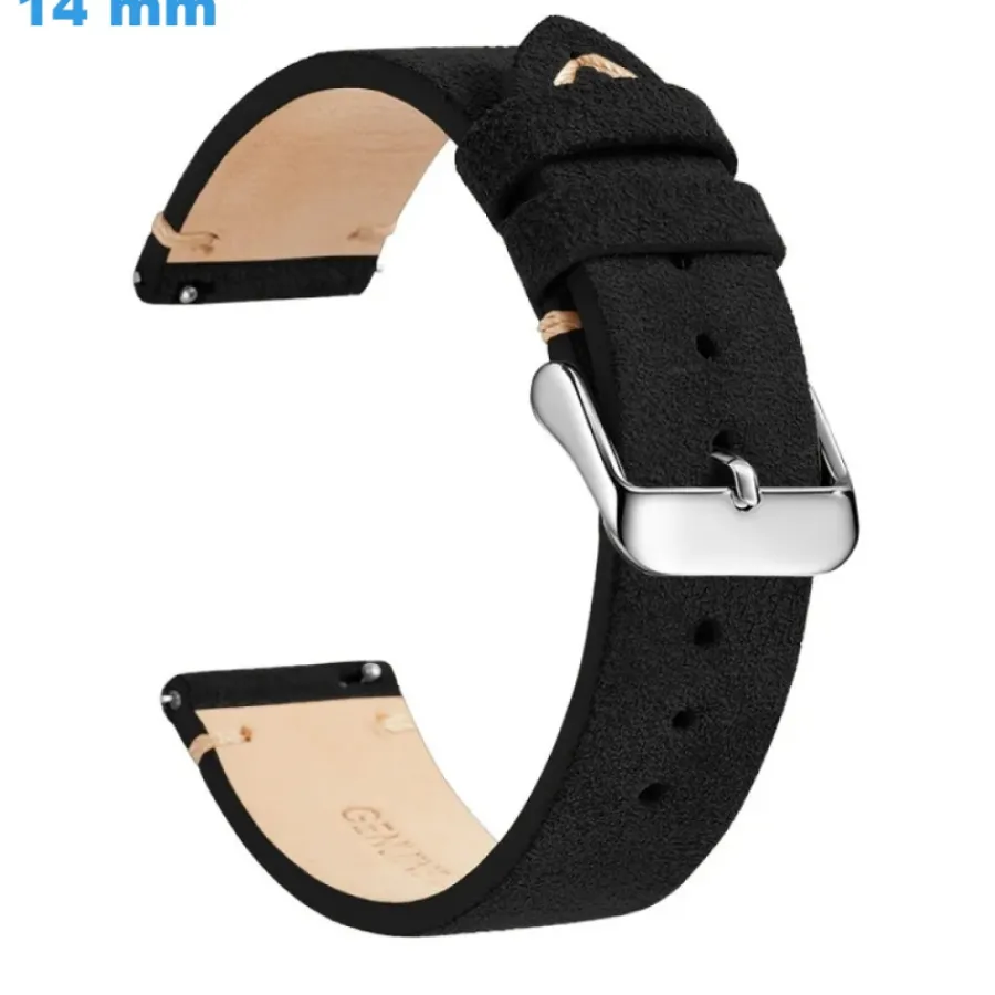 Bracelet Cuir Pour Montre-Bracelet 14 mm Cuir véritable Noir de montre Ardillon