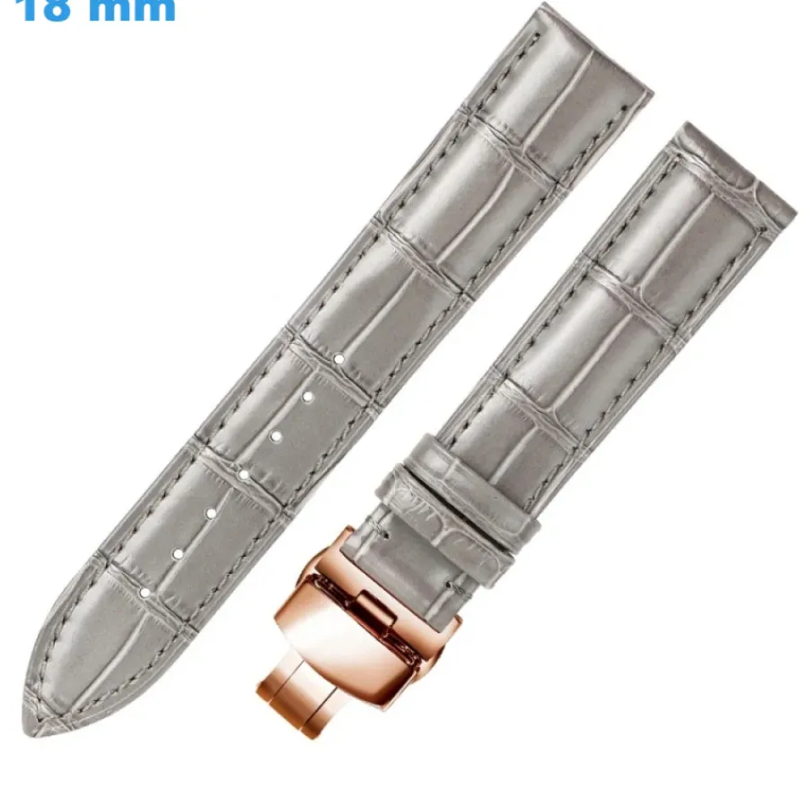 Bracelet Cuir Pour Montre-Bracelet 18 mm Cuir véritable Gris montre Papillon
