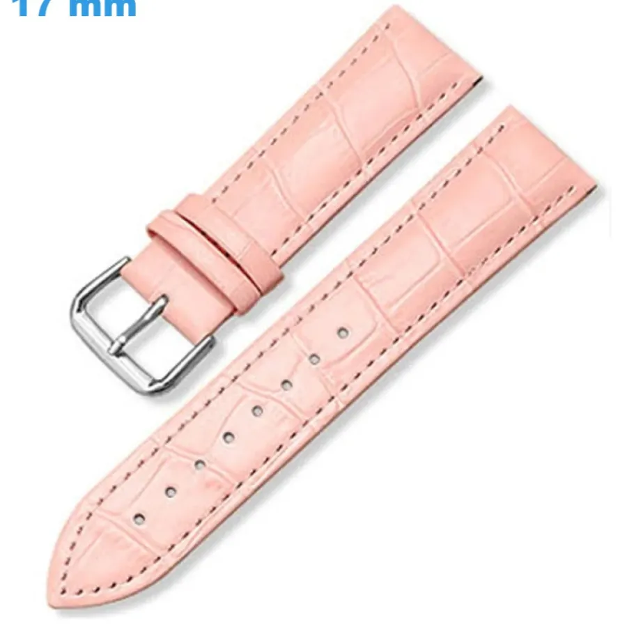 Bracelet Cuir Pour Montre-Bracelet 17 mm Cuir véritable Rose de montre fermoir Ardillon