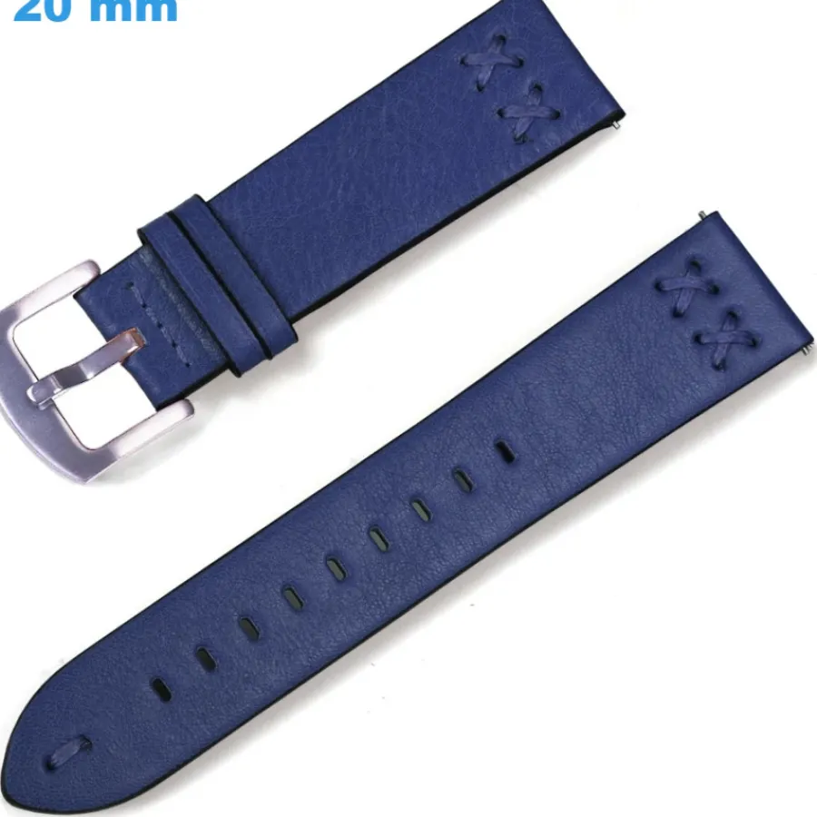 Bracelet Cuir Pour Montre-Bracelet 20 mm Cuir véritable Bleu de montre fermoir Ardillon