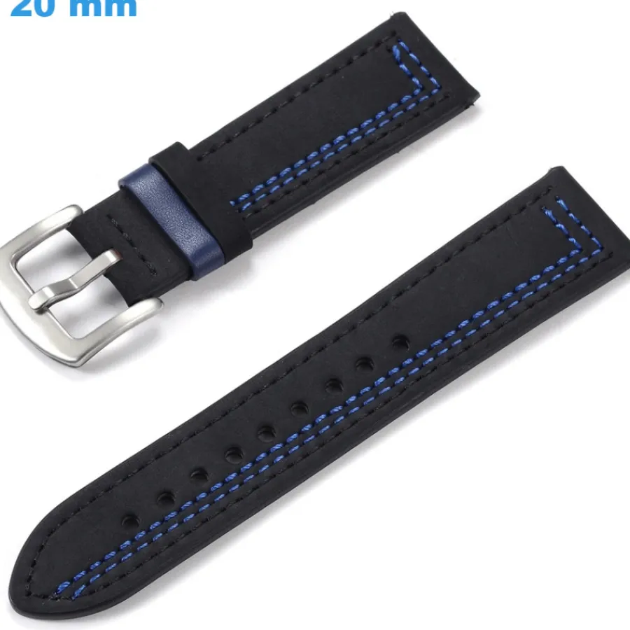 Bracelet Cuir Pour Montre-Bracelet 20 mm Cuir véritable de montre Noir