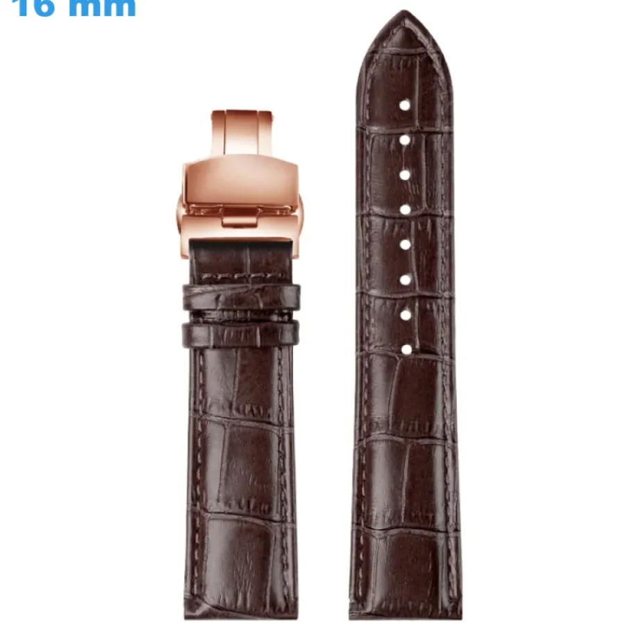 Bracelet Cuir Pour Montre-Bracelet 16 mm Cuir véritable Brun montre