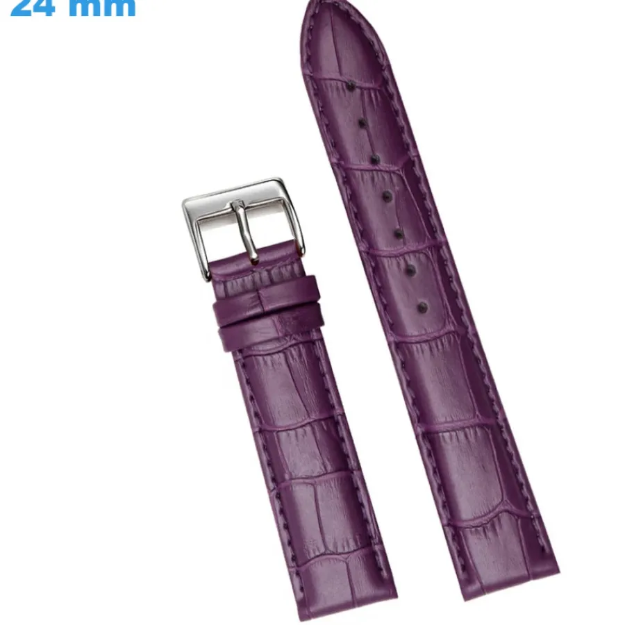 Bracelet Cuir Pour Montre-Bracelet 24 mm Cuir véritable Violet montre boucle Ardillon