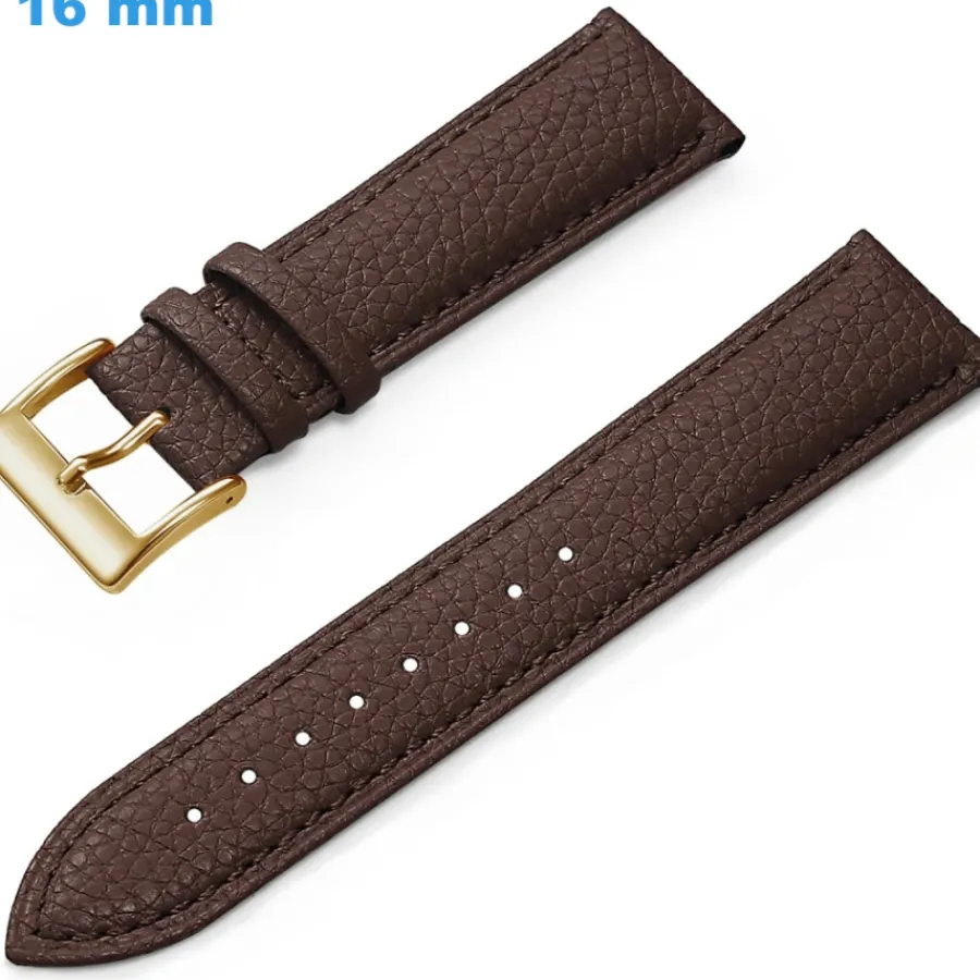 Bracelet Cuir Pour Montre-Bracelet 16 mm Cuir véritable de montre Brun boucle Ardillon