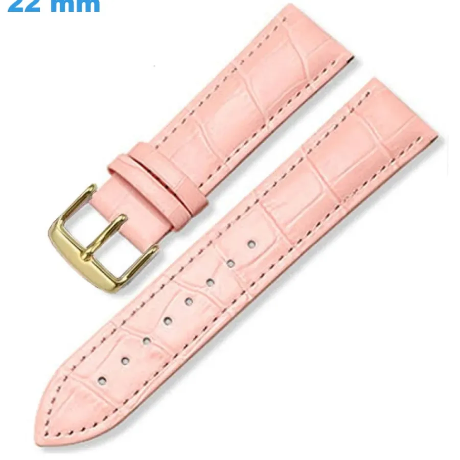 Bracelet Cuir Pour Montre-Bracelet 22 mm Cuir véritable fermoir Ardillon de montre Rose