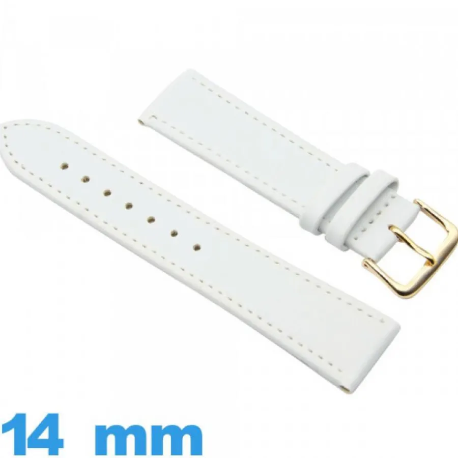 Bracelet Cuir Pour Montre-Bracelet 14 mm de montre Blanc Cuir Synthétique