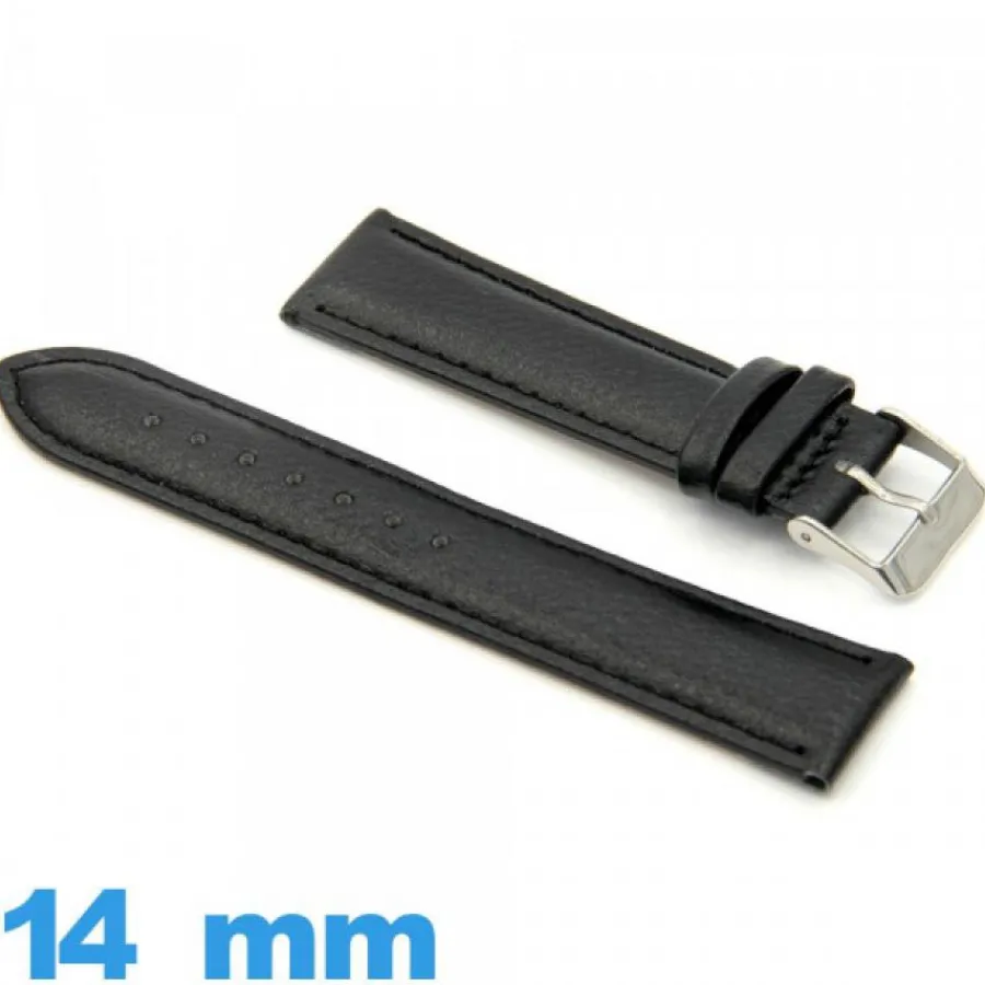 Bracelet Cuir Pour Montre-Bracelet 14 mm de montre Noir cuir Rembourré Lisse