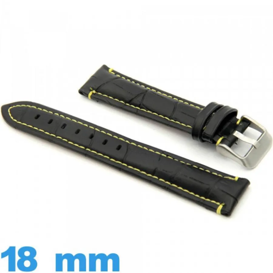 Bracelet Cuir Pour Montre-Bracelet 18 mm de montre Noir cuir Rembourré Alligator