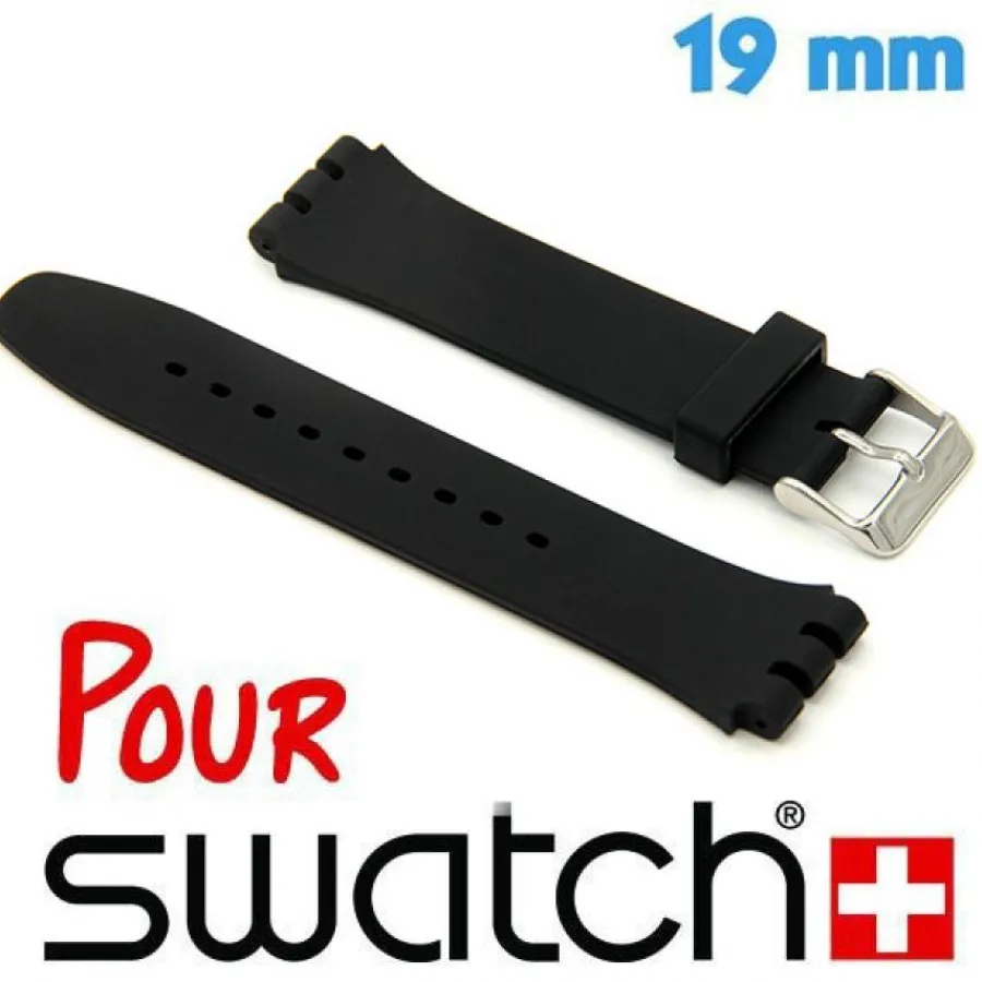 Bracelet Swatch|Bracelet Silicone-Bracelet 19 mm de montre pour Swatch Noir Silicone lisse