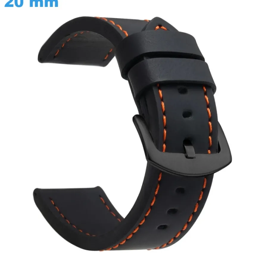 Bracelet Cuir Pour Montre-Bracelet 20 mm Faux cuir Noir montre Ardillon