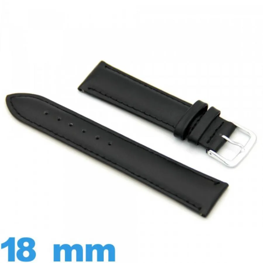 Bracelet Cuir Pour Montre-Bracelet 18 mm montre noir Cuir véritable de veau lisse