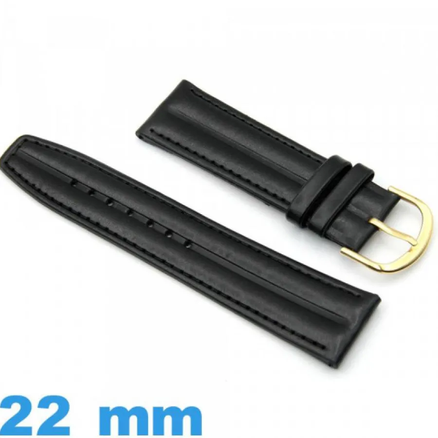 Bracelet Cuir Pour Montre-Bracelet 22 mm Noir pour montre  Cuir Synthétique lisse