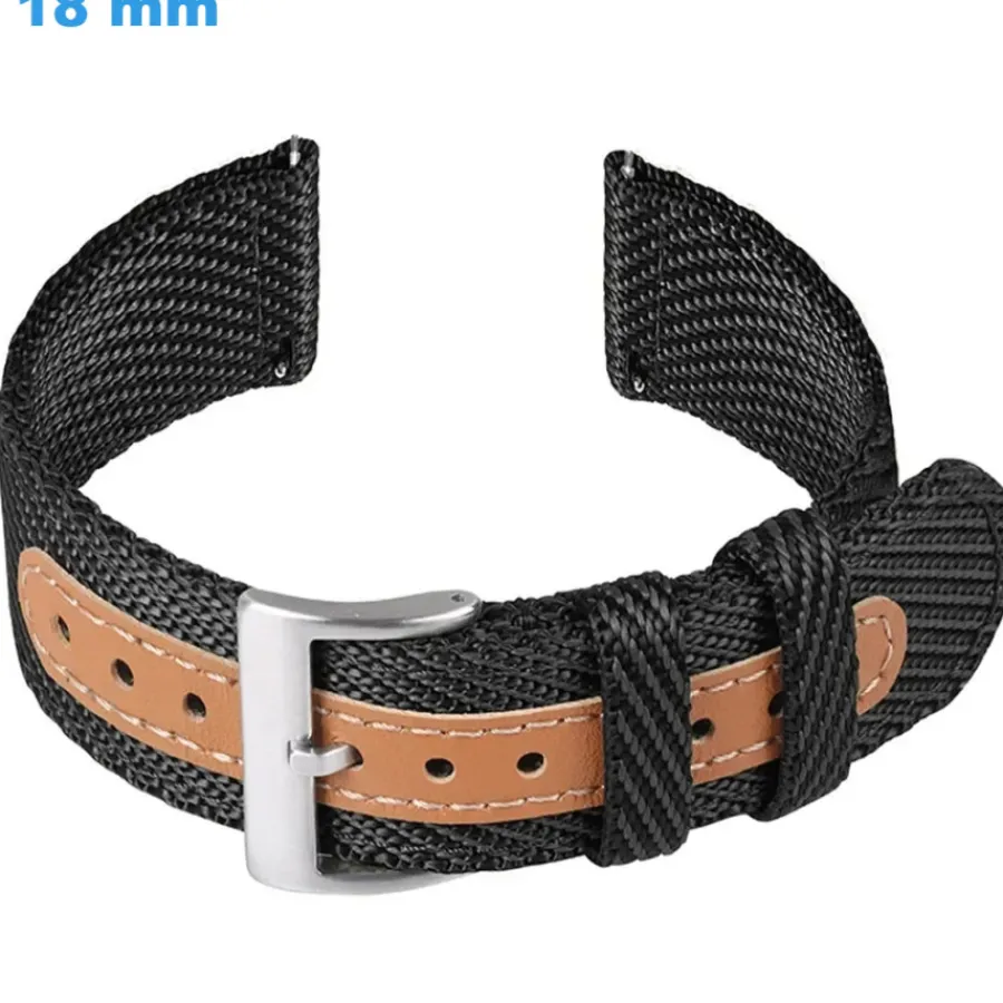 Bracelet Tissu-Bracelet 18 mm Nylon de montre Noir