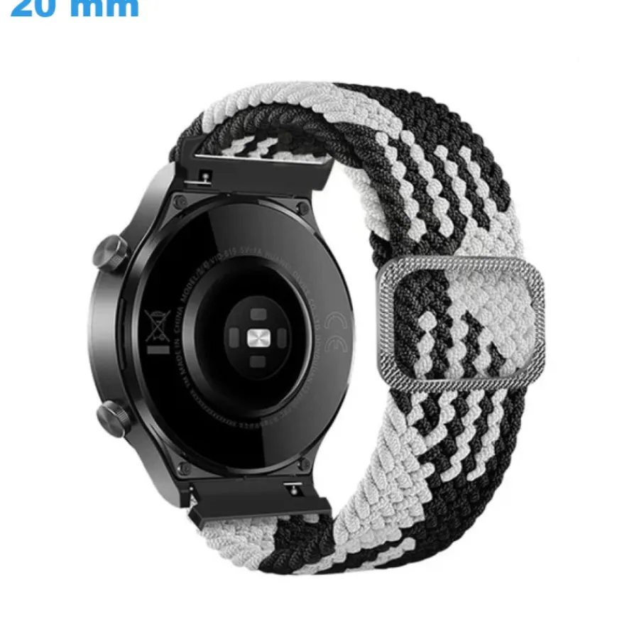 Bracelet Tissu-Bracelet 20 mm Nylon pour montre Noir et Blanc boucle Sangle