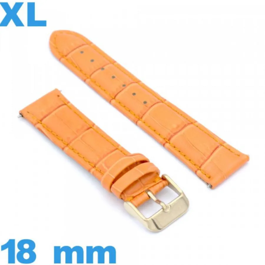 Bracelet Cuir Pour Montre-Bracelet 18 mm orange de montre XL Cuir véritable de veau de luxe